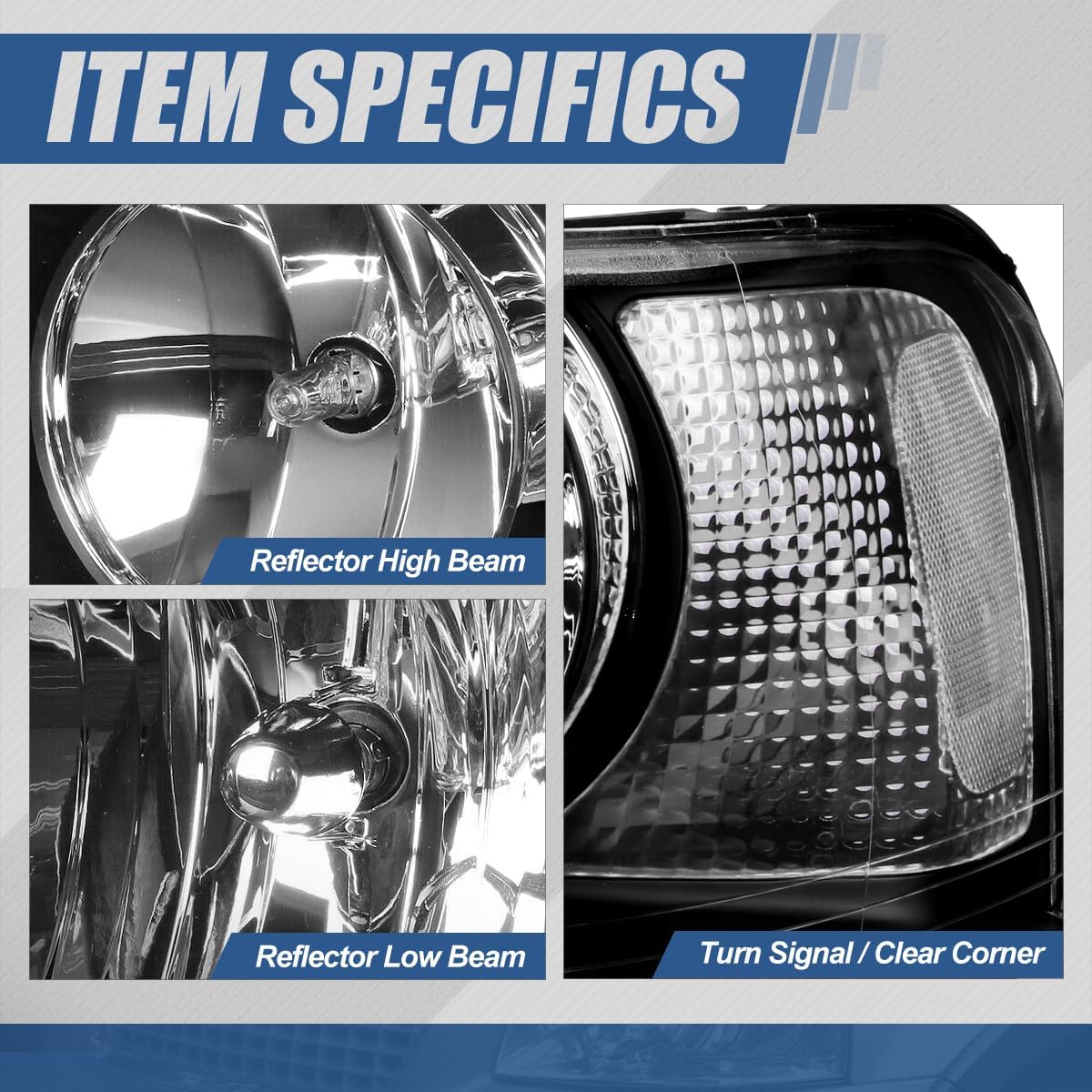 Auto Dynasty Headlights Assembly Compatible with 2003 2004 2005 2006 Ford Expedition, Halogen Headlamp Replacement, Driver and Passenger Side, Black Housing Clear Corner