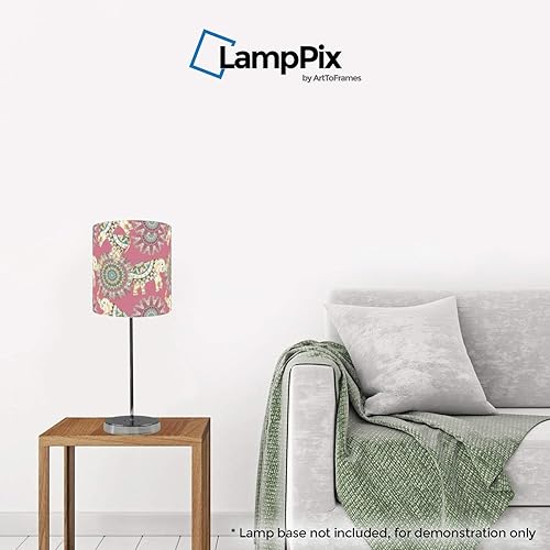 Miniatura 2 de Pantalla de lámpara de mesa de 10.00 pulgadas Pantalla de escritorio de lona impresa a medida de elefantes bohemios sandía (montaje de araña)