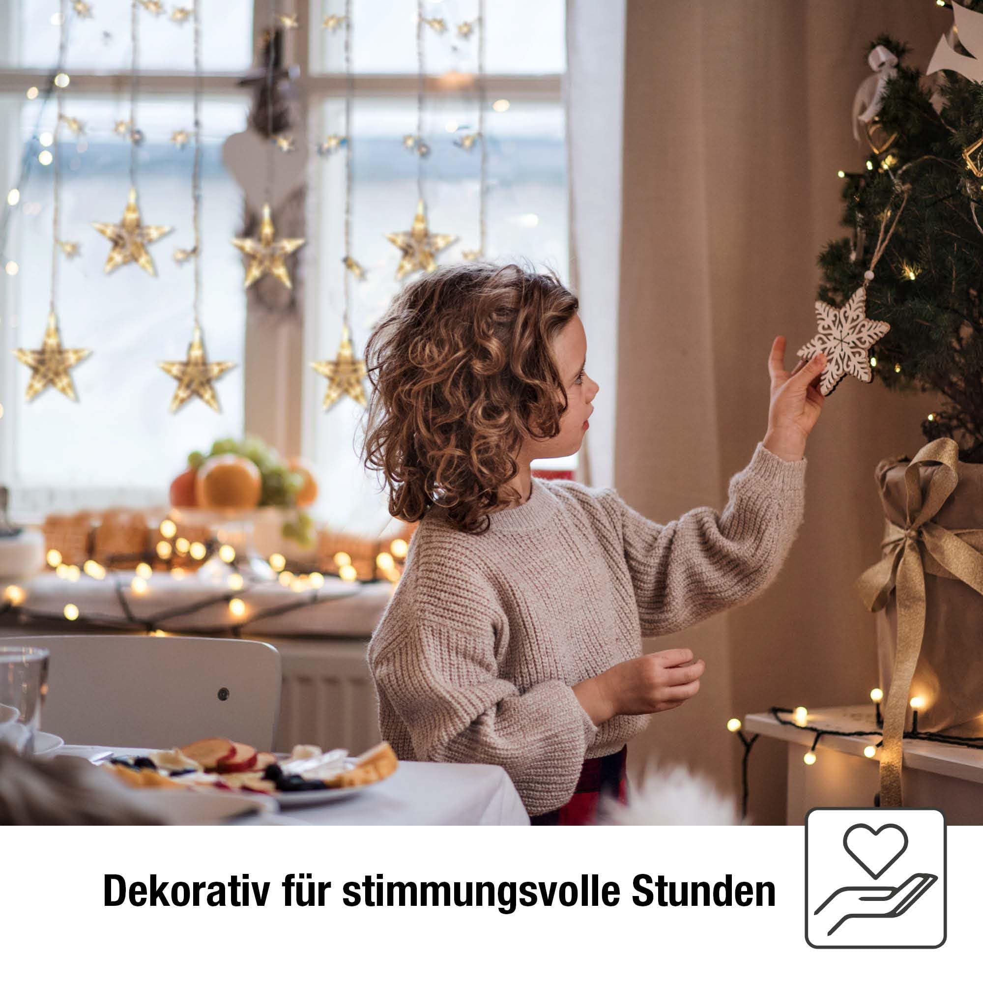 Hellum tenda luminosa interno con 137 LED e 42 stelle luminose, 7 fili, catena luminosa 1,00 m, luce bianco caldo, decorazione natalizia, tenda finestra <59 lm 576351