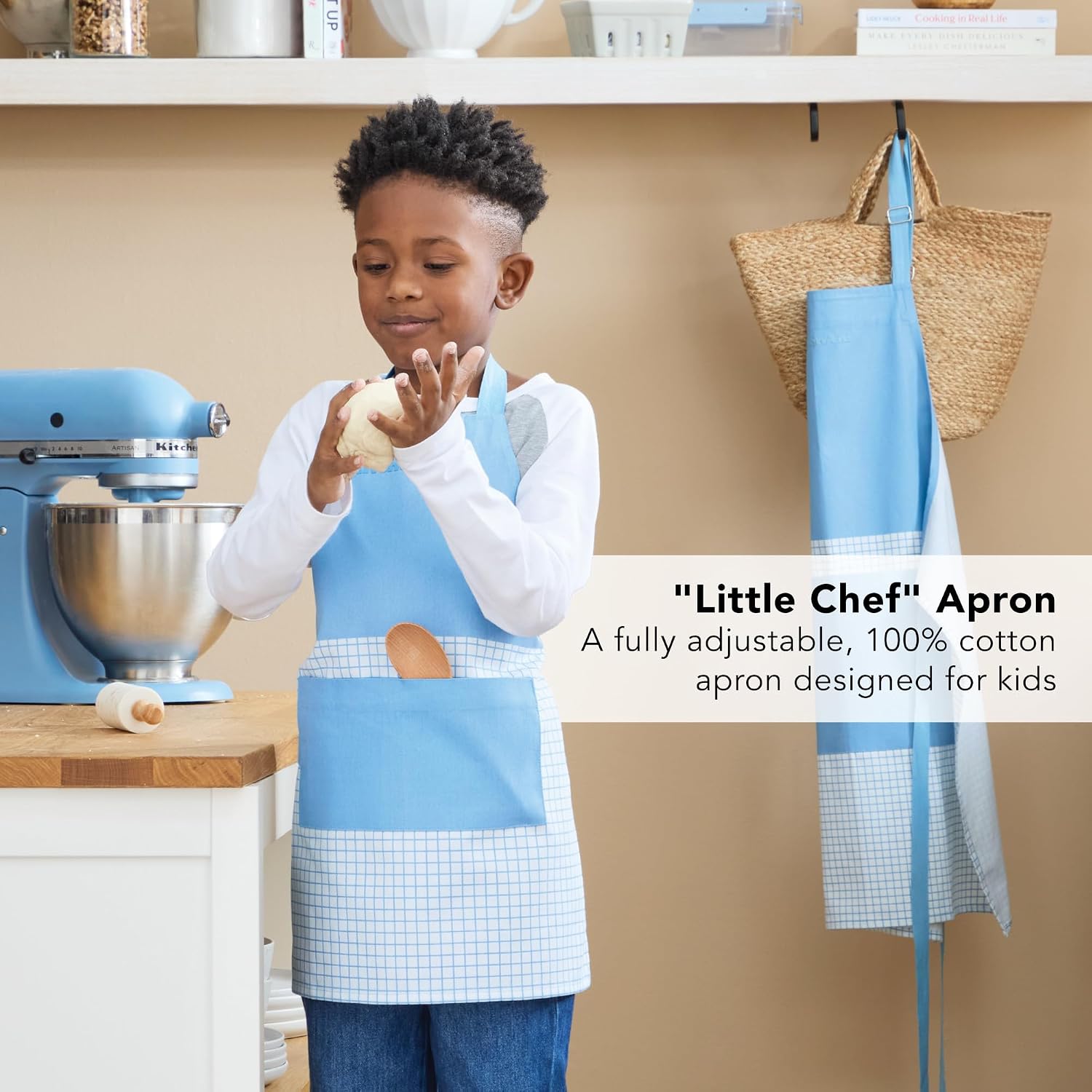 KitchenAid Gourmet Series Gridlines Little Chef Apron, Water & Stain Resistant, Child-Sized 19"x20"