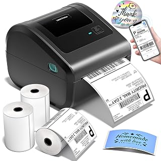 Bluetooth Shipping Label Printer with 3 Roll Labels, D450BT Thermal Label Printer 4x6 for Small Business, Thermal Printers Come with 750PCS 4x6 White Labels (250 Labels/Roll) - Amazon product rated Grade A