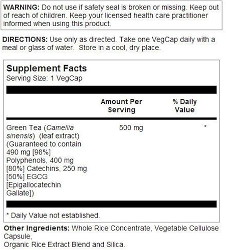 Miniatura 2 de SOLARAY Potencia garantizada Extracto de hoja de té verde de doble fuerza, tapa vegetal (Btl-plástico) 500mg | 30ct