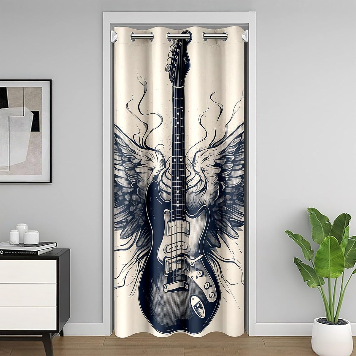Feelyou Guitar Door Curtain for Doorway Privacy 59"x80" Rock Music Closet Door Cover Curtain for Bedroom Living Room Musical Decor Wings Room Divider Curtain Cover