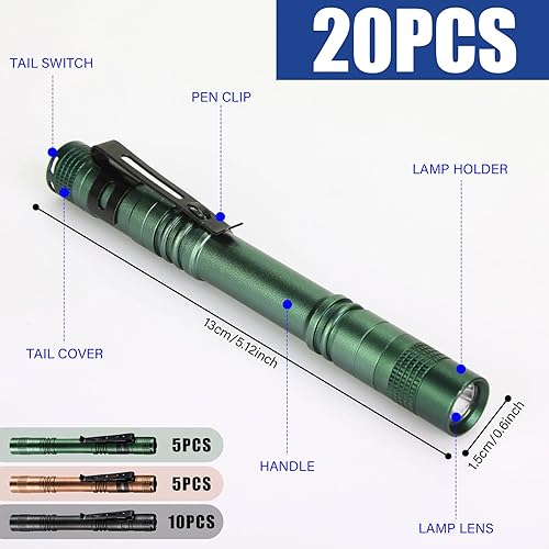 Miniatura 8 de Hortsun 20 mini linternas de luz para bolígrafo, regalos para el Día del Padre, linternas de bolsillo con clip, linternas pequeñas LED delgadas de