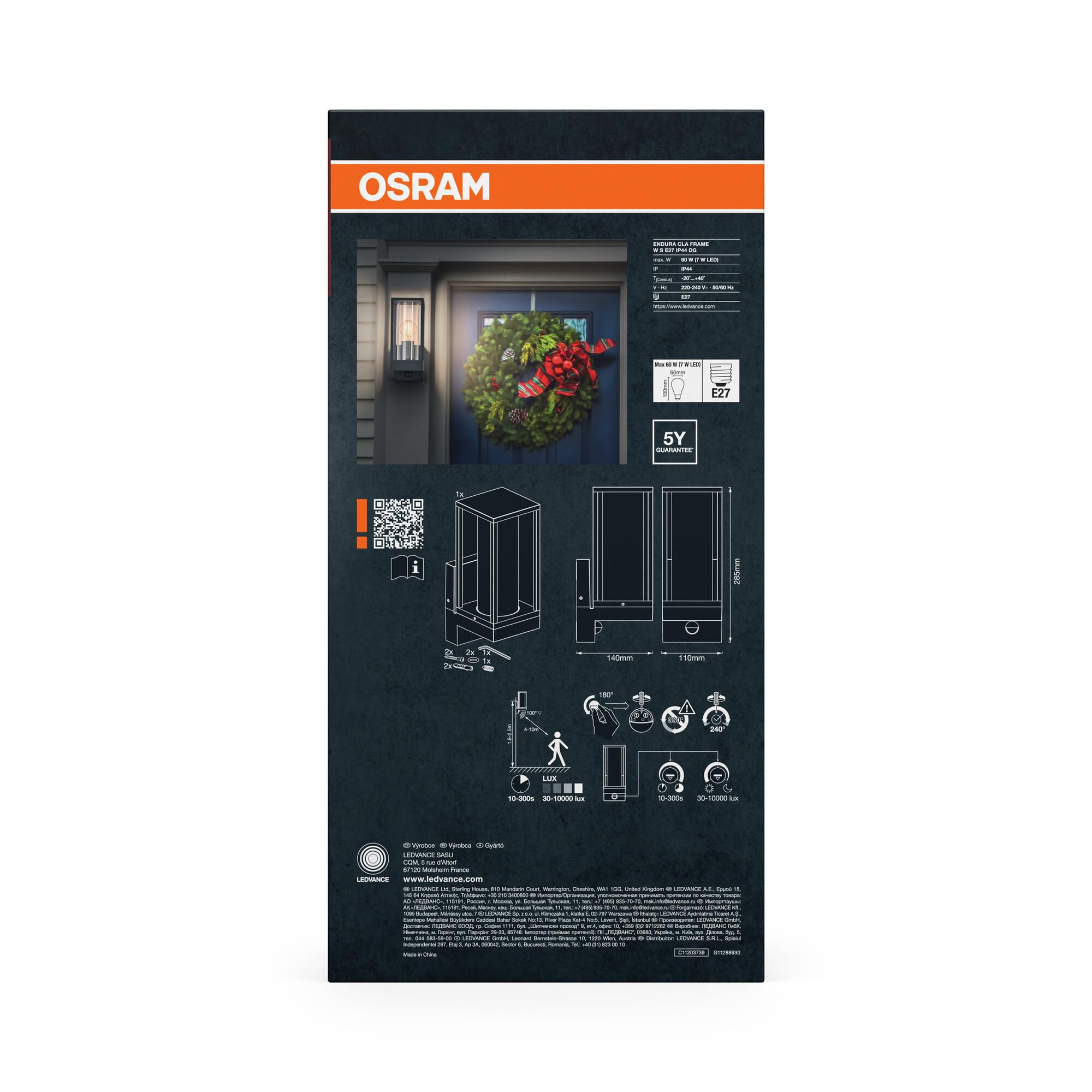 ENDURA CLASSIC FRAME Wall Sensor E27 IP54 Dark Grey