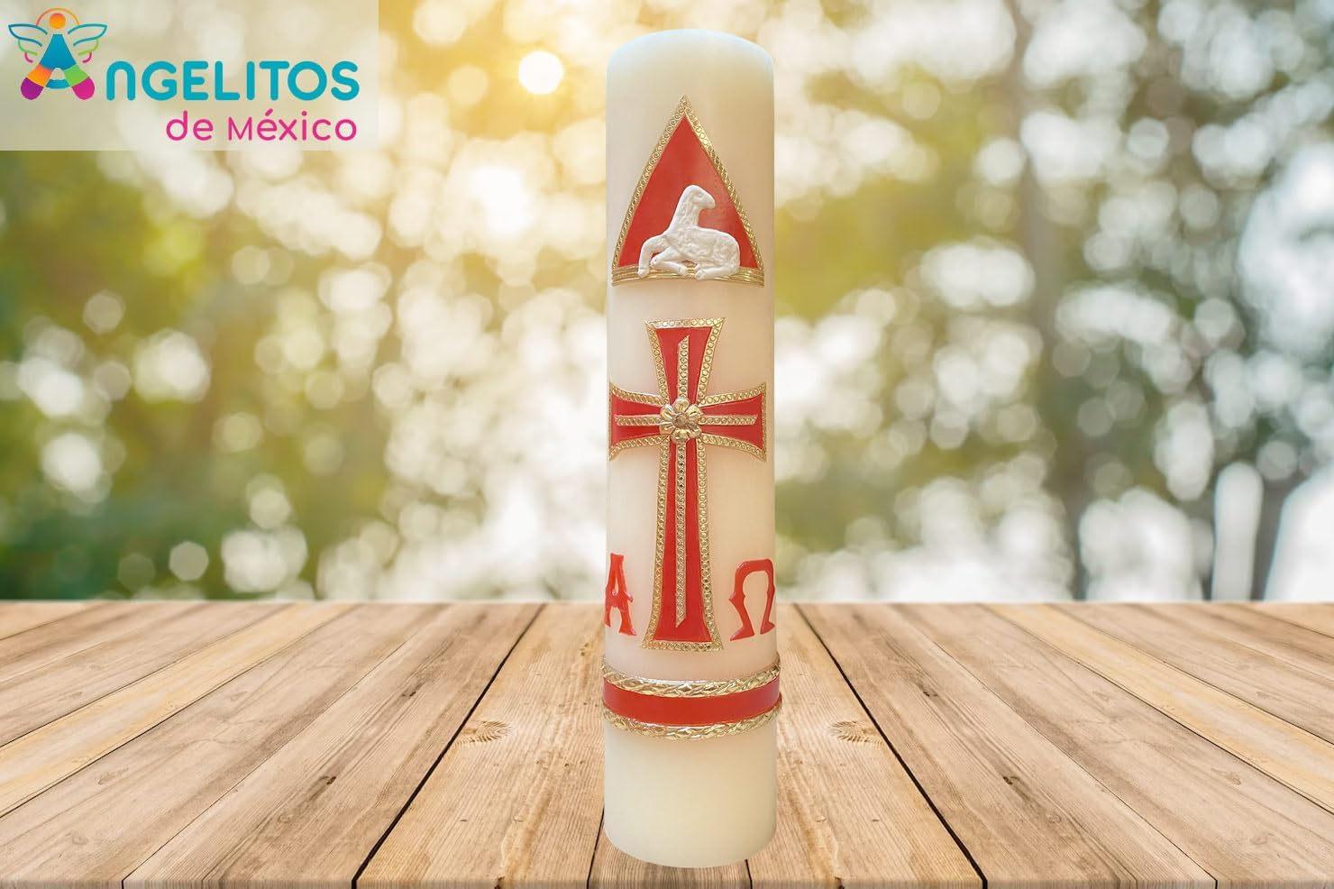 Angelitos de Mexico Jesus Christ Resurrection Candle Catholic Big Handmade Cirio Catolico Hecho a Mano 11 in (28cm) Cross Sheep