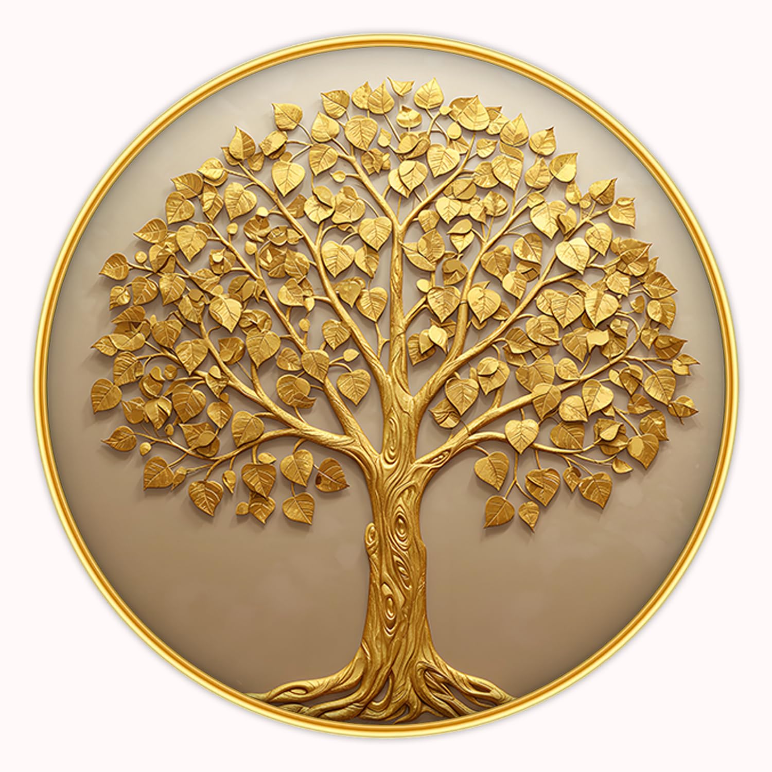 Dharvika Innovations Vastu kalpavriksha Money Golden Tree Photo Frame, Round, 12x12 Inch, Sparkle Laminated 52001