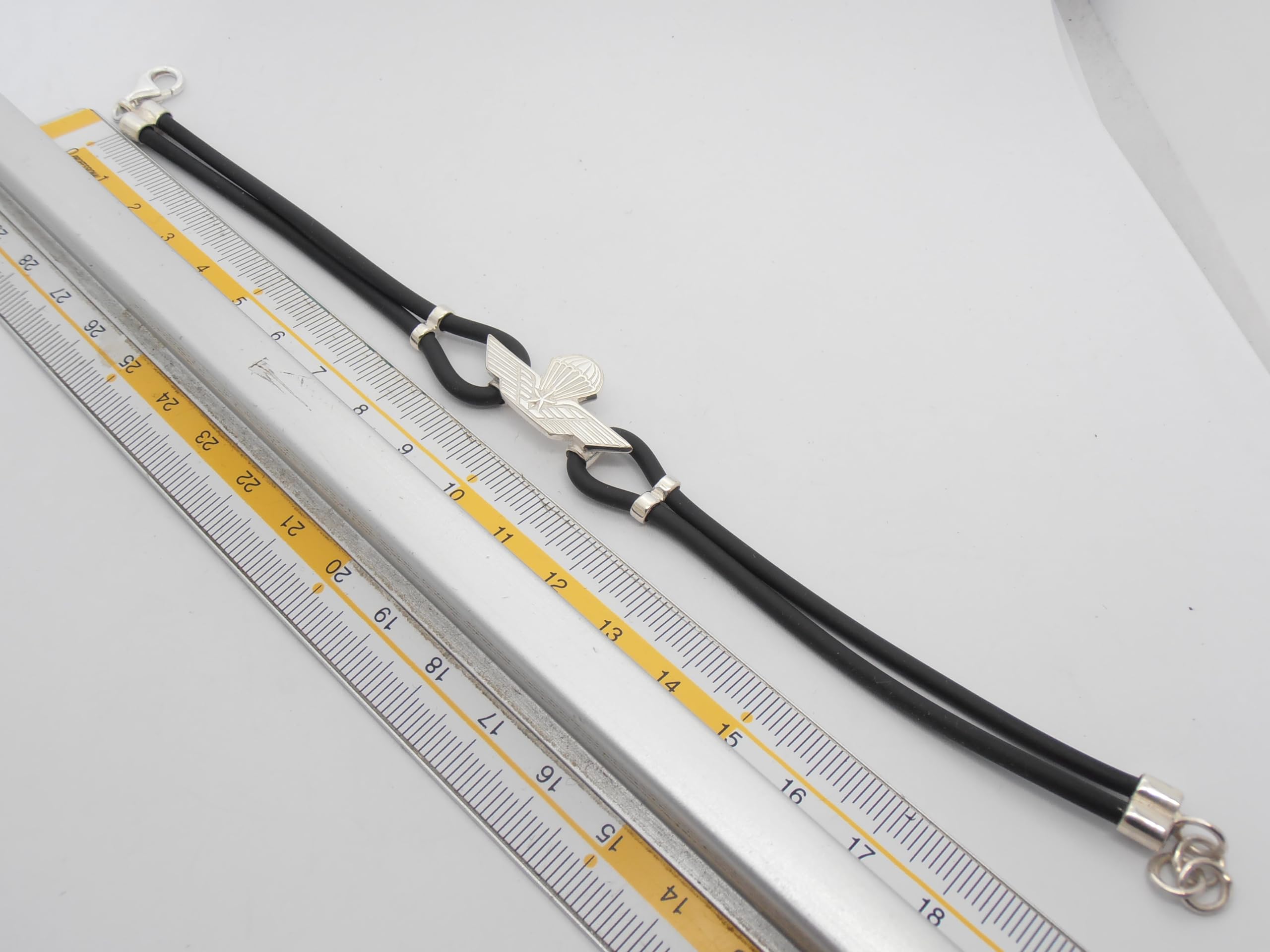 Paracadutisti : Braccialetto in Argento 925 e Caucciù - Bracciale con Simbolo dei Parà - Brevetto - Fregio - Stemma -