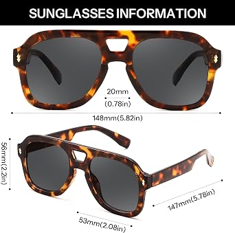 FEISEDY Retro Thick Aviator Sunglasses for Women Men, Large Vintage Shades | Oversized Square Pilot Chunky Sun Glasses B9174