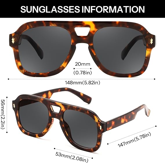 FEISEDY Retro Thick Aviator Sunglasses for Women Men, Large Vintage Shades | Oversized Square Pilot Chunky Sun Glasses B9174