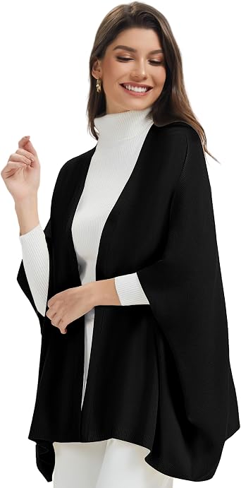 PULI Womens Open Front Shawl Wraps with Sleeves Casual Knit Poncho Shawls for Spring Fall Daily