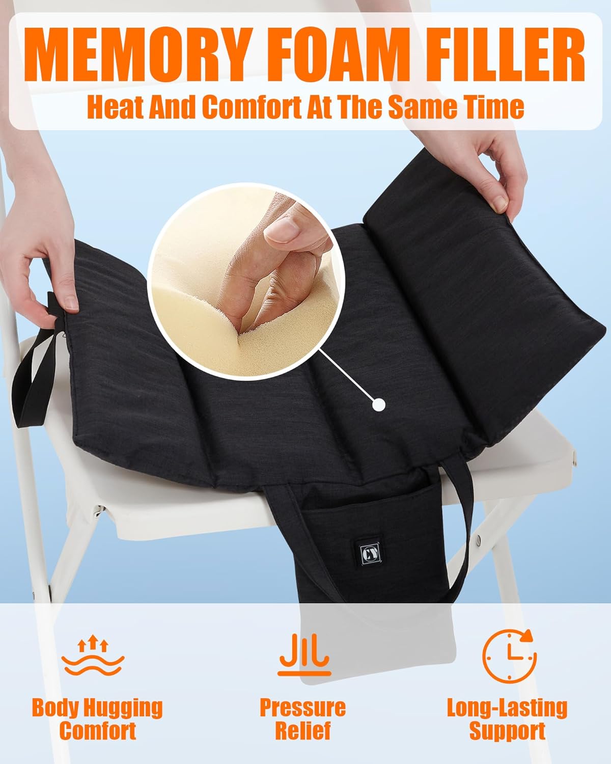 10000mAh Heated Seat Cushion Battery Operated - Foldable Portable USB Rechargeable Heating Seat Cushion for Office, Bleacher, Stadium,