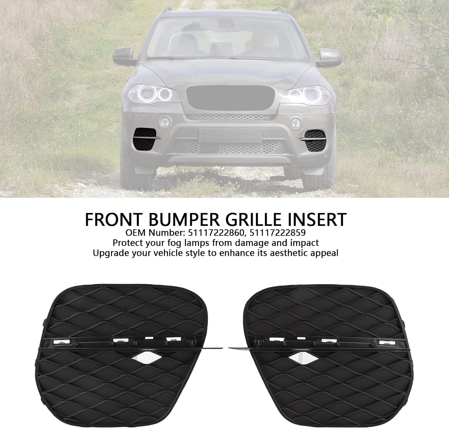 Front Bumper Grille Insert Pair Front Lower Bumper Lateral Grill Cover Fog Light Cover Bezel Replacement X5 35d 35i 2011-2013, Grille Bezel