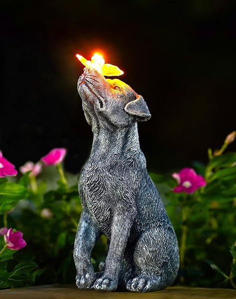 Yeomoo Hund Figuren mit Schmetterling Solar Deko für Außen: Lustige Hunde Gartendeko Hundebesitzer Geschenk für Frauen Männer Mama Geburtstagsgeschenk Wasserdicht Deko für Garten Balkon Zimmer - 1