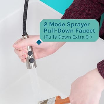 Utility Sink Extra-Deep Laundry Tub in White with High-Arc Stainless Steel Coil Pull-Down Sprayer Faucet, Integrated Supply Lines, P-Trap Kit, Heavy Duty Floor Mounted Freestanding Wash Station