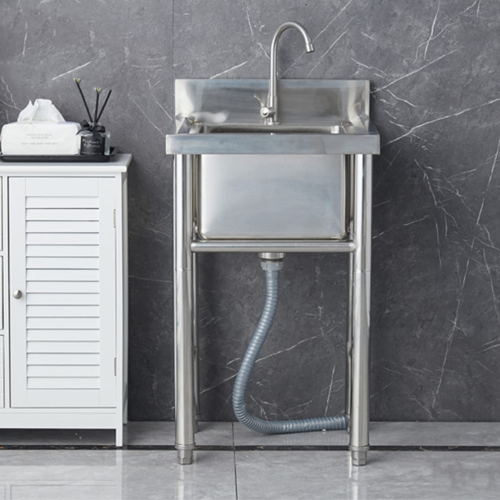 ZQFHSX 1 Compartment Sink 304 Stainless Steel Commercial Utility Basin for Bar, Restaurant, Kitchen, Hotel and Home