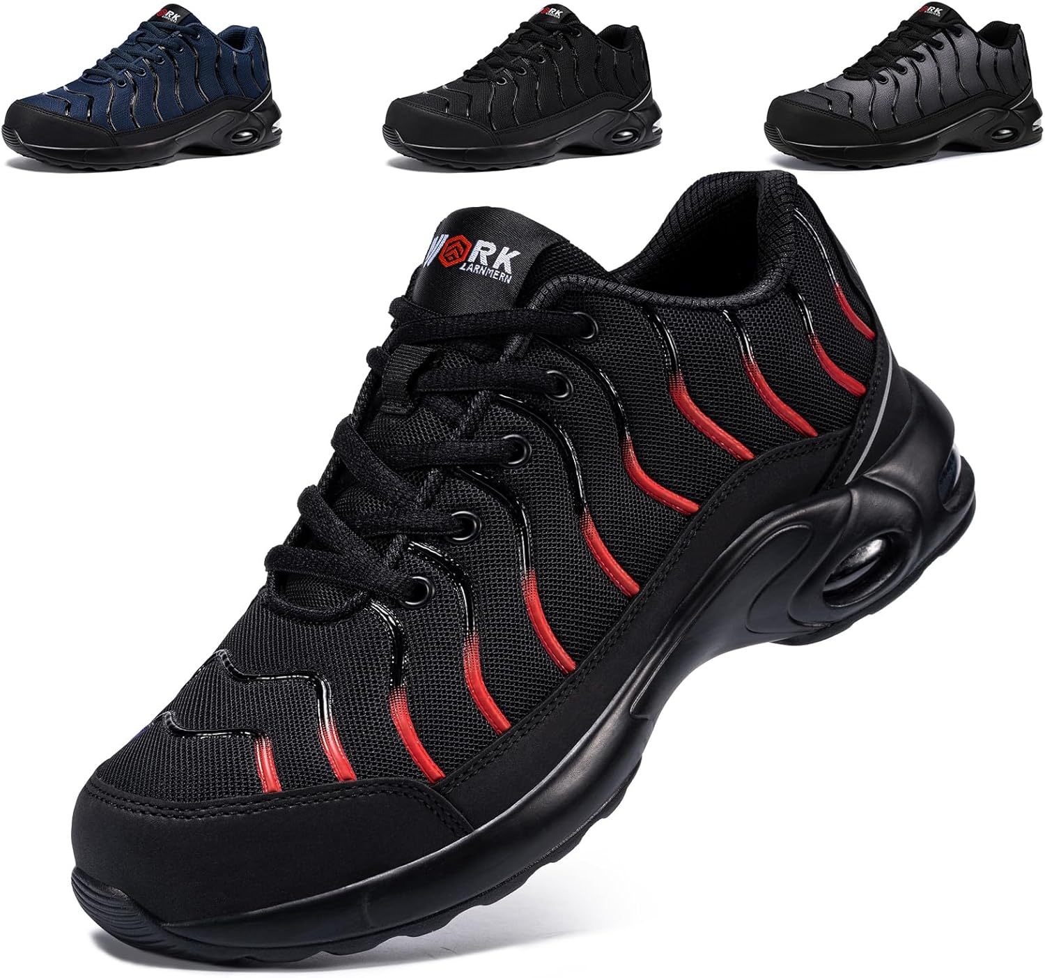 LARNMERN Stalen Neus Trainers Mens Veiligheid Trainers Waterdichte Demping Veiligheidsschoenen Anti-Smashing Lichtgewicht Comfortabele Mode Werkschoenen, Zwarte saaie microvezel, 44.5 EU