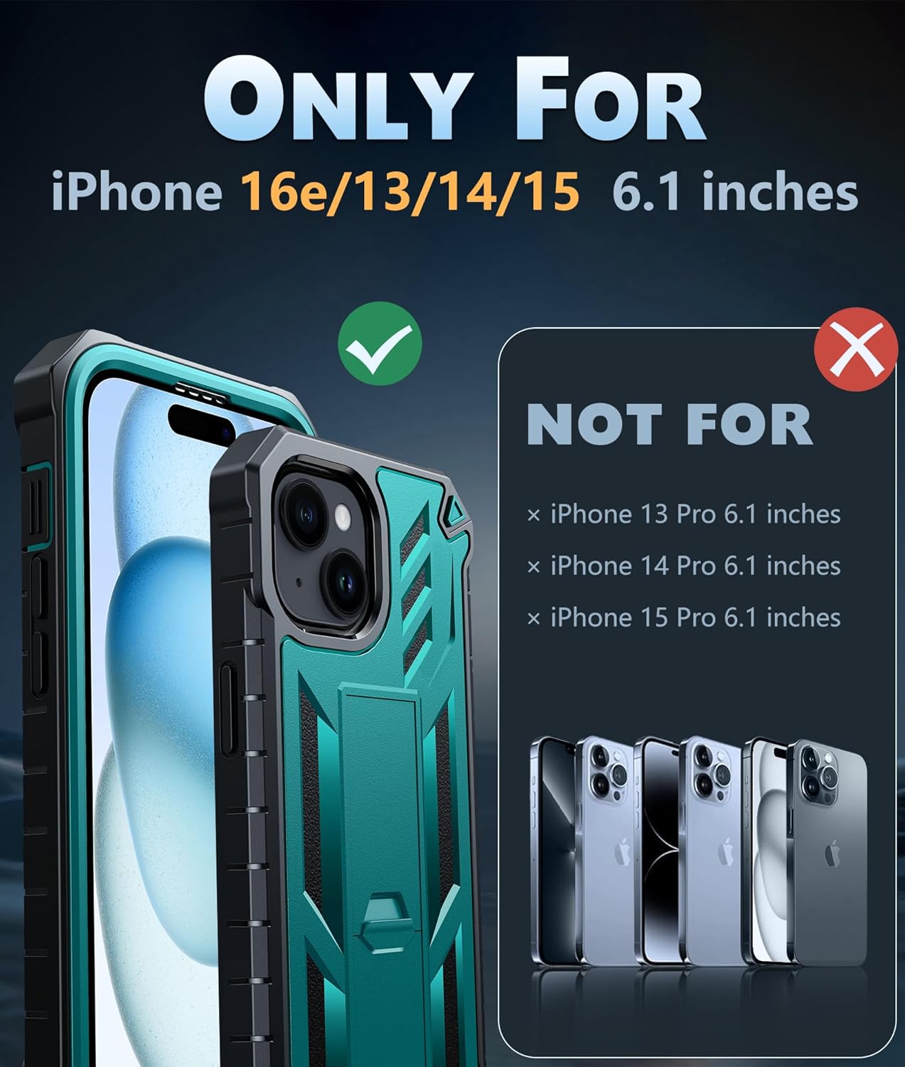 FNTCASE for iPhone 15 Phone Case: for iPhone 13 & 14 & 16e Case Military Grade Shockproof Protection Hard Phonecase - Dual Layer Matte Textured Drop Proof Rugged Protective Cover - 6.1 Inch Green