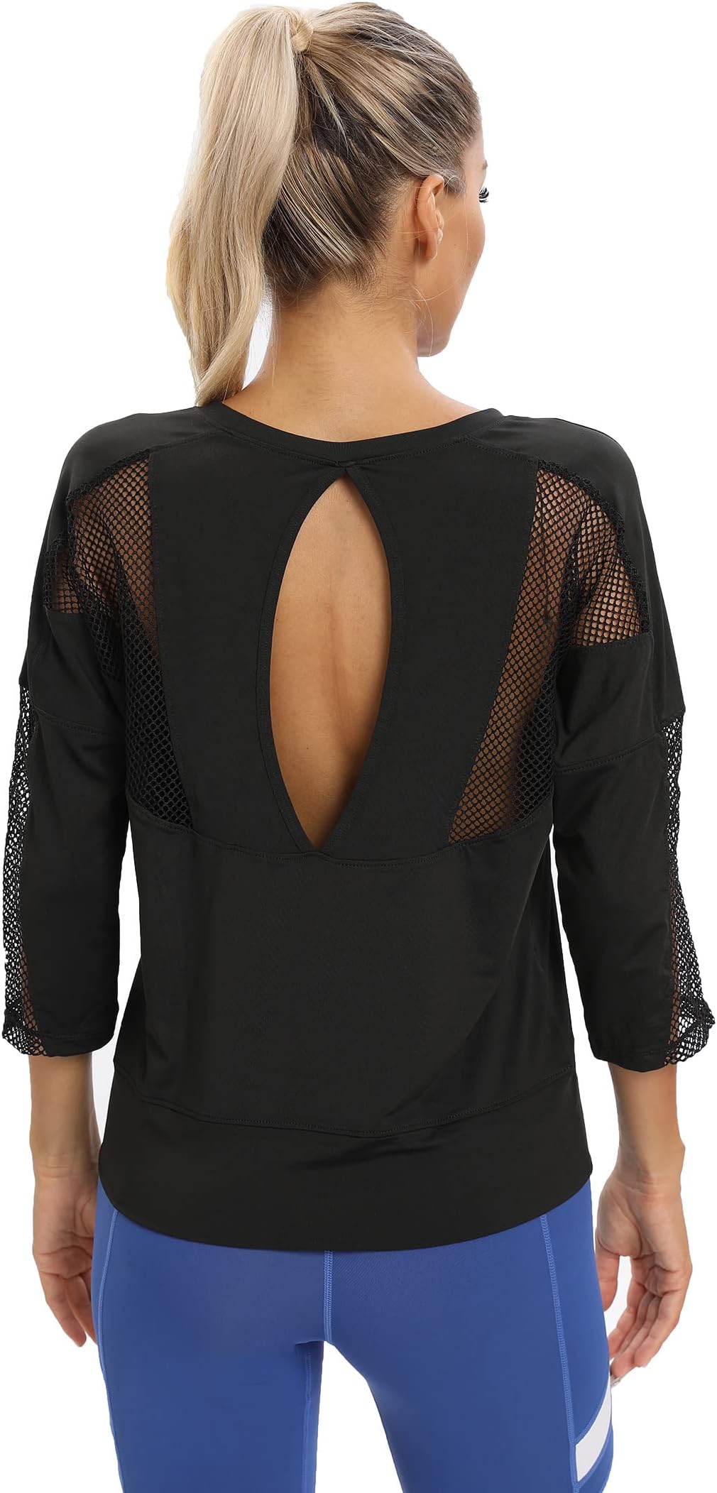 YUDESENWorkout Shirts for Women,Womens Mesh Athletic Shirt Yoga Gym Tops Sportwear 3/4 Sleeve Workout Tops for Women