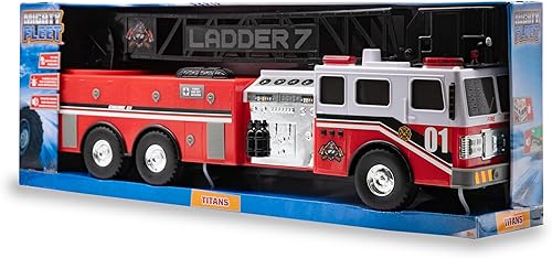 Miniatura 3 de Mighty Fleet Titans - Camión de bomberos de juguete jumbo de 29 pulgadas, luces intermitentes realistas, sonidos de sirena y escalera giratoria