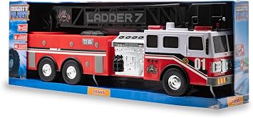 Mighty Fleet Titans 29 Jumbo Toy Fire Truck - Realistic Flashing Lights, Siren Sounds, Expandable Swivel Ladder - Durable Interactive Vehicle Toy for Kids Ages 3+