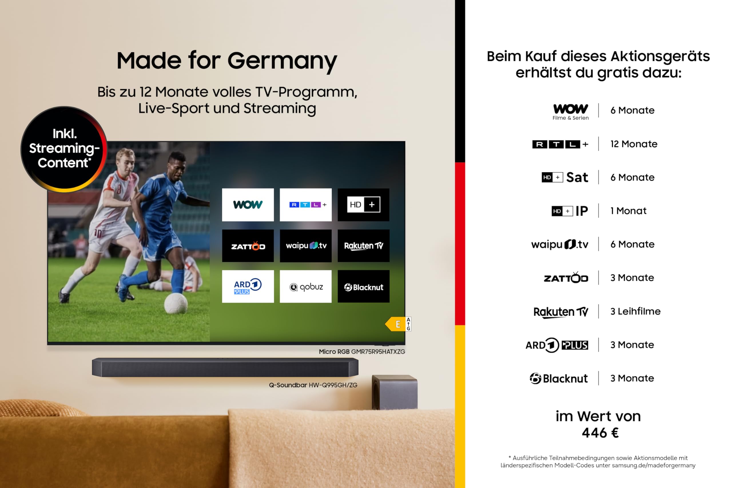 Samsung OLED S95H 4K 65 Zoll (163 cm), UHD Fernseher, Antireflexion mit Glare Free, OLED HDR pro, Ultimate Gaming Pack (NVIDIA G-SYNC & AMD FreeSync Pro) mit 165Hz, HDMI 2.1, Dolby Atmos, Smart AI TV