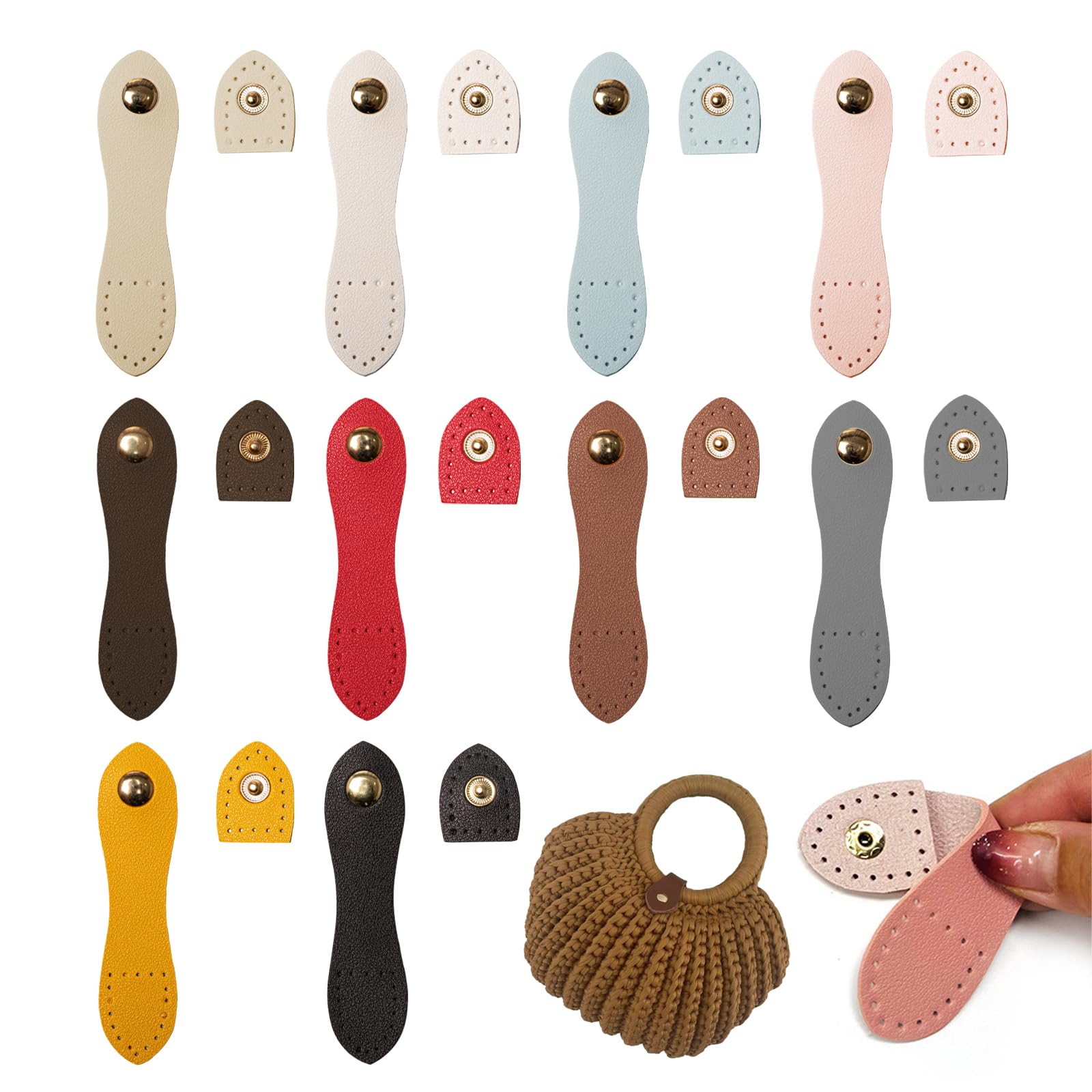 10 Pezzi Fibbie a Scatto in Pelle 10 Colori Bottoni a Pressione in Pelle per Chiusura Chiusure a Scatto Cucita Leather Snap Buckles per Borse Portafogli Quaderni Giacche Fai Da Te