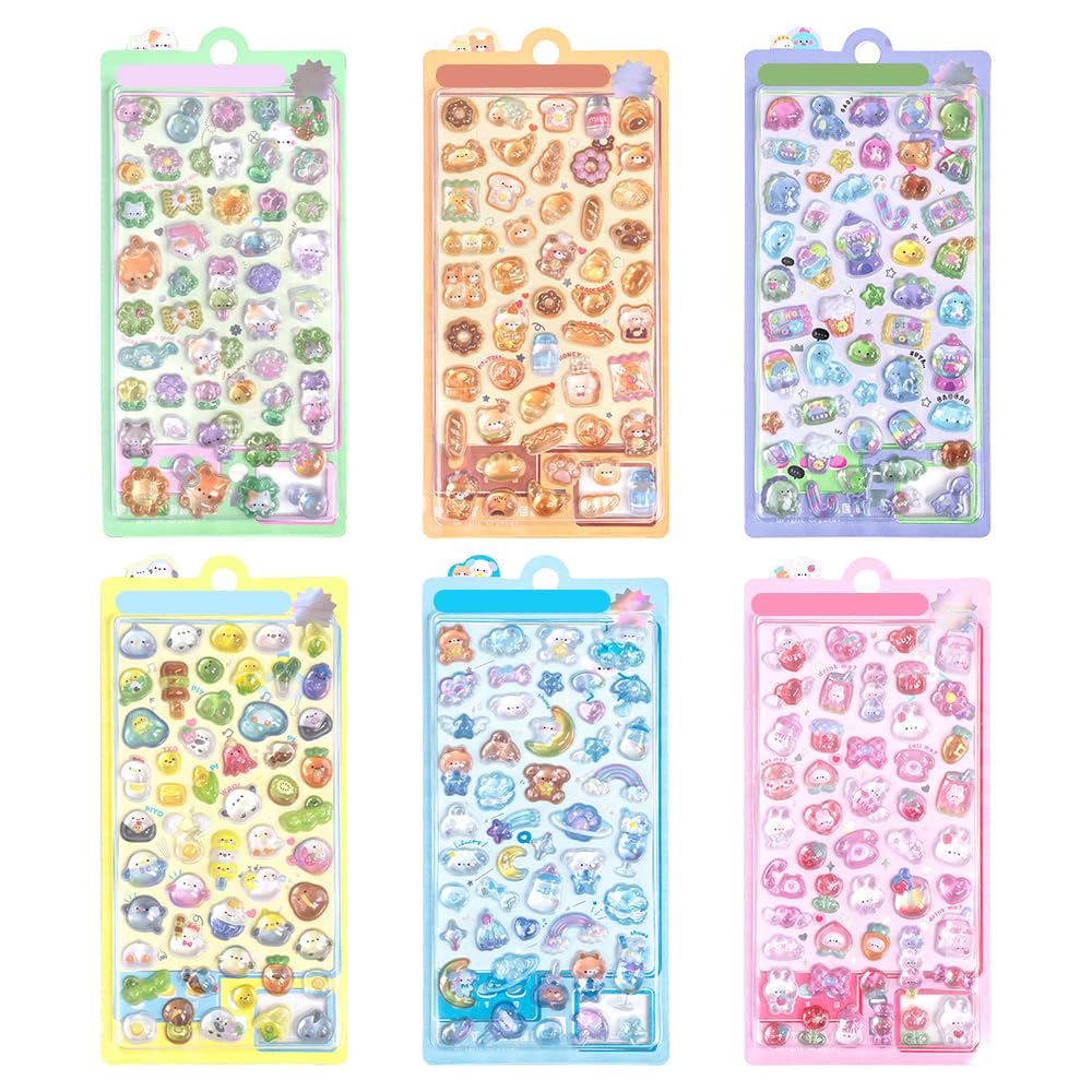 FANGCUU 可愛い 3D 立体 浮雕 貼紙 6枚セット クリスタル ステッカー スマホ 装飾 ノート パソコン DIY デコ