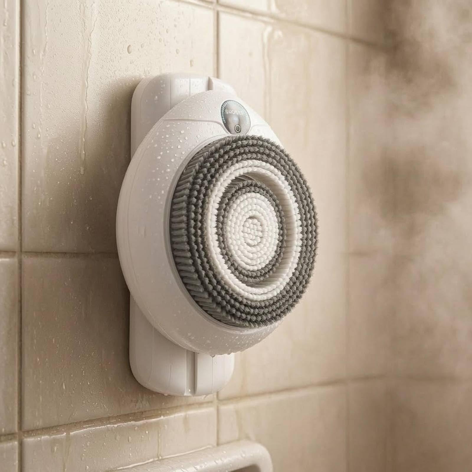 Automatische Duschmaschine Elektrischer Duschreiniger Körperbürste Rückenbürste Wandbefestigung mit Einstellbarer Höhe Und Drei Intensitäten aus PBT Nylon für Dusche Zuhause Pflege