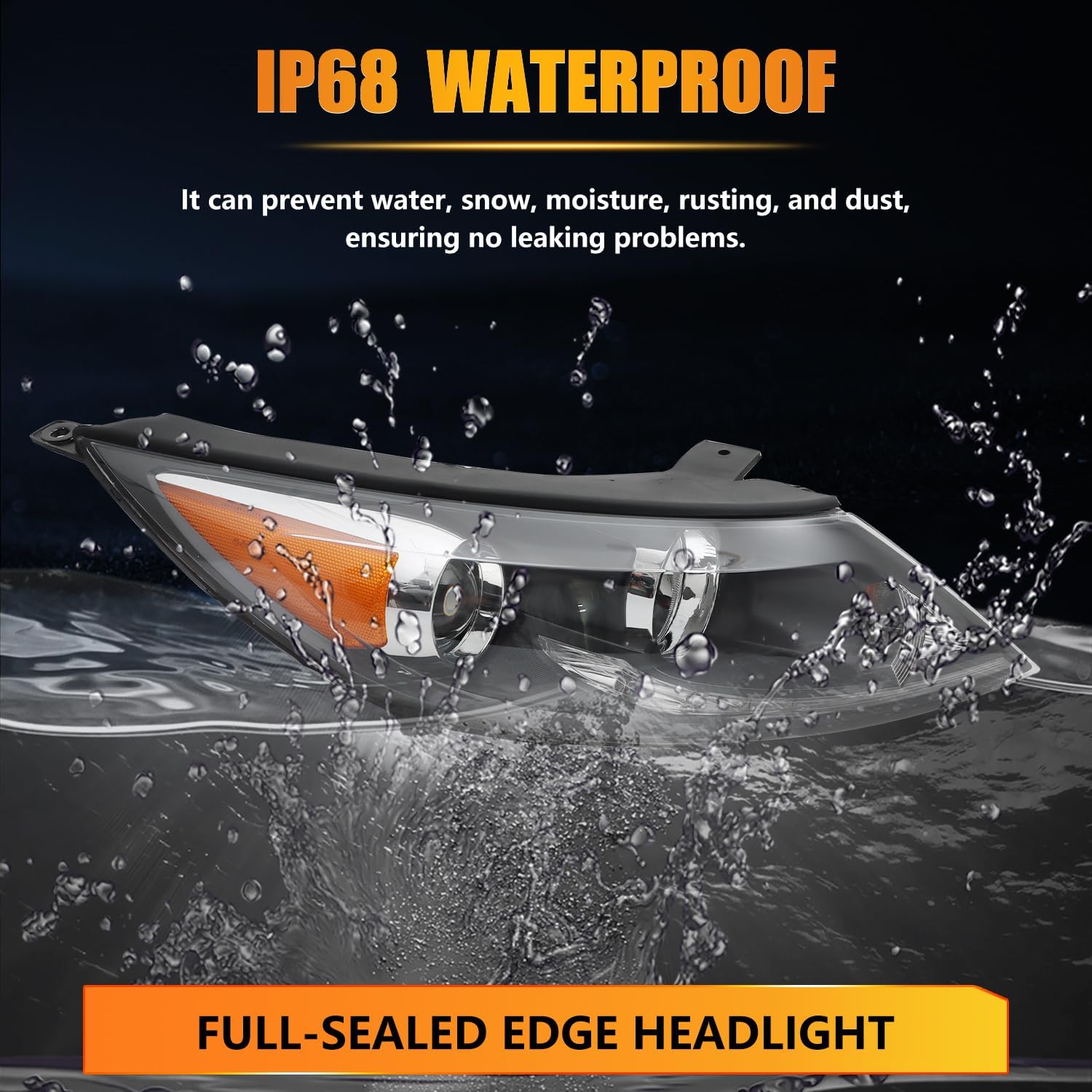 Headlight Assembly for 2013-2016 Sportage, Passenger & Driver Side Halogen Headlamp with [LED Daytime Running Light], Clear Lens Amber Reflector, (with Bulbs) 1 Pair, Replace# 921013W710