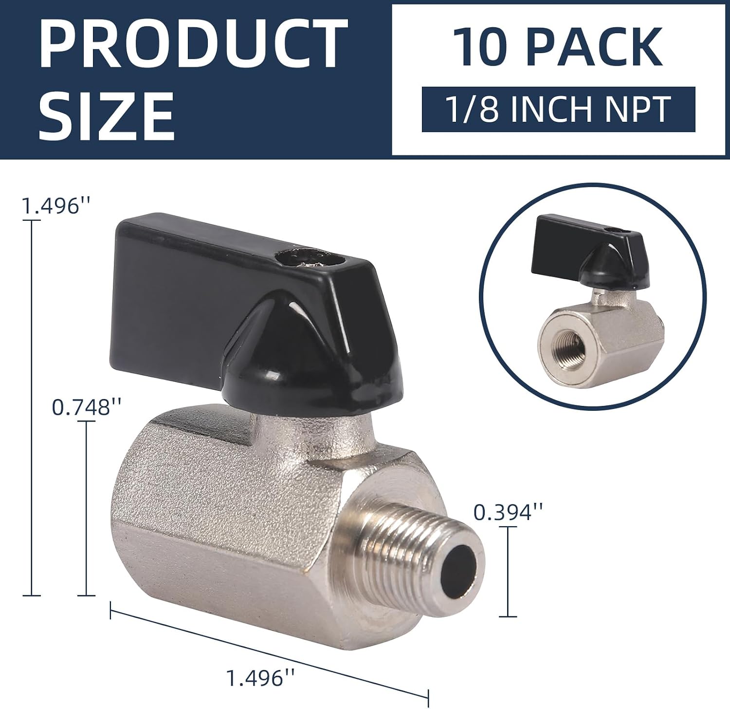 10 Pack 1/8'' Mini Brass Ball Valve 1/8 Inch Female x Male Threaded NPT Ball Valve Shut-Off Valve Plumbing Fitting for Water Oil Gas