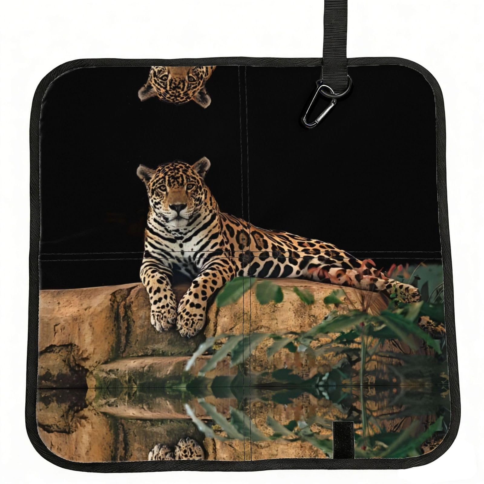 MROWYC African Leopard on Rock Printed Foldable Seat Cushion - Portable with Carabiner, for Stadium, Camping, Hiking