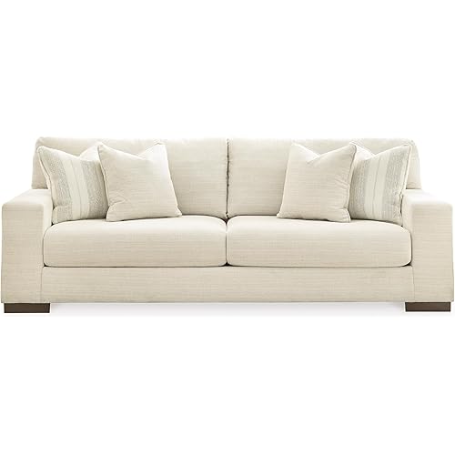 Signature Design by Ashley Maggie Contemporary Upholstered Sofa with Accent Pillows, Off-White