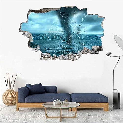 Miniatura 2 de Decoración de pared 3D de paisaje, tornado, removible, para habitación, naturaleza, mural, calcomanías de agujero de pared para niñas, niños,
