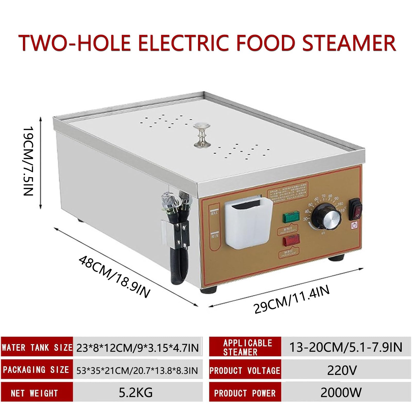 Macchina per panini al Vapore Commerciale, 2/4/6 Fori Vaporiera elettrica, Dimensioni della vaporiera 13-20 cm,vaporiera elettrica per ristoranti a Buffet Domestici,Two-Hole