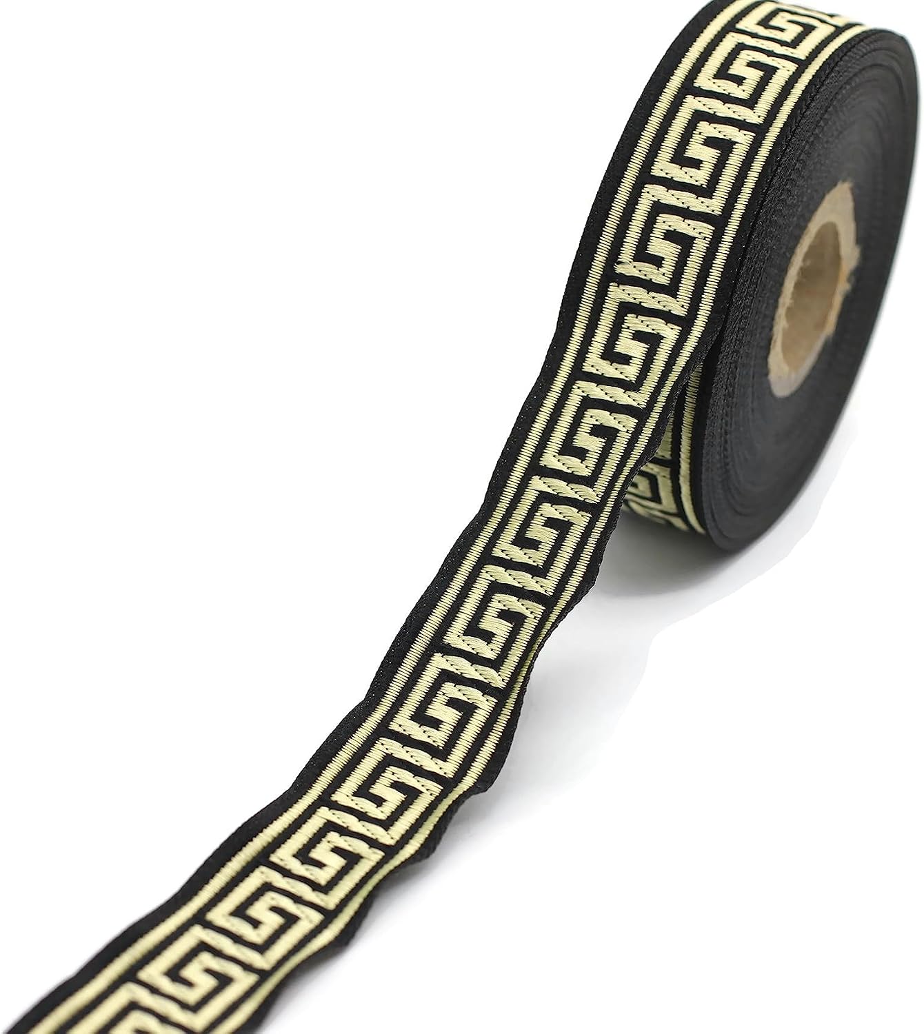11 Yard Spool 0.86" Wide Gold Black Greek Key Jacquard Trim Embroidered Ribbon Woven Border Vintage Banding Trims 22062