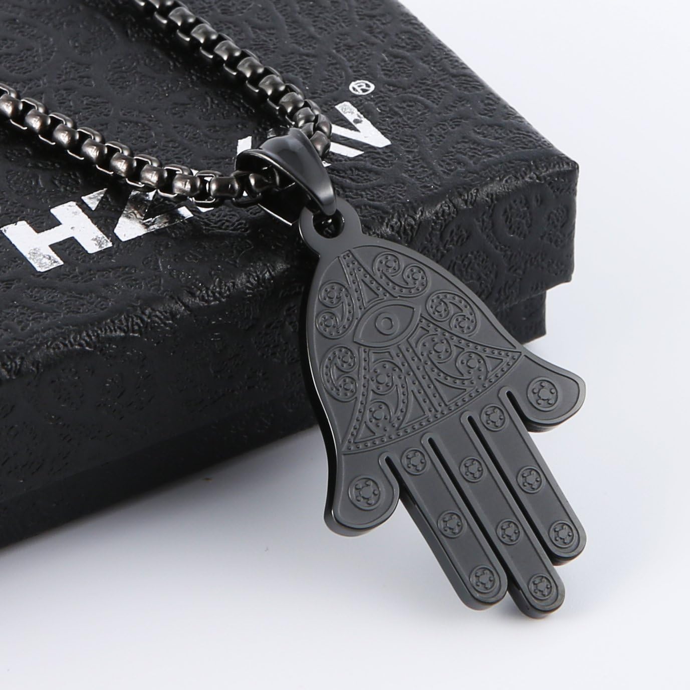HZMAN Khamsah Stainless Steel Egyptian Eye Fatima Hamsa Hand Pendant Necklace Success and Protection Lucky - Image 4