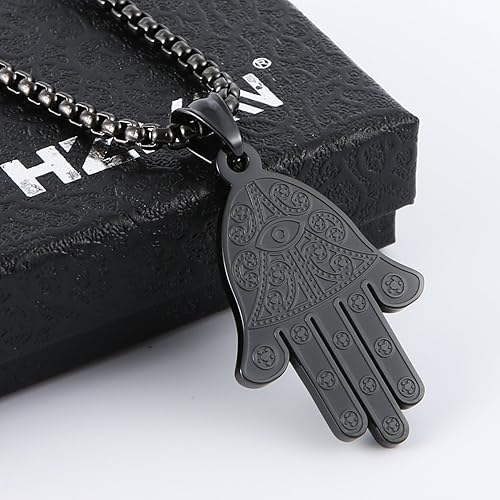 Miniatura 4 de HZMAN Khamsah Collar con colgante de mano de Fátima Hamsa de acero inoxidable con ojo egipcio, éxito y protección Lucky
