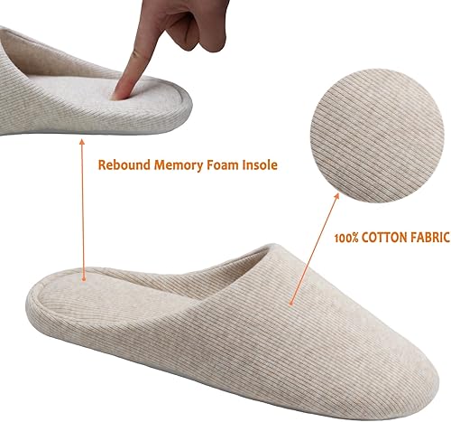Miniatura 3 de ofoot Pantuflas de algodón lavables de espuma viscoelástica para mujer, para interiores, para dormir, para dormitorio, suela de goma antideslizante