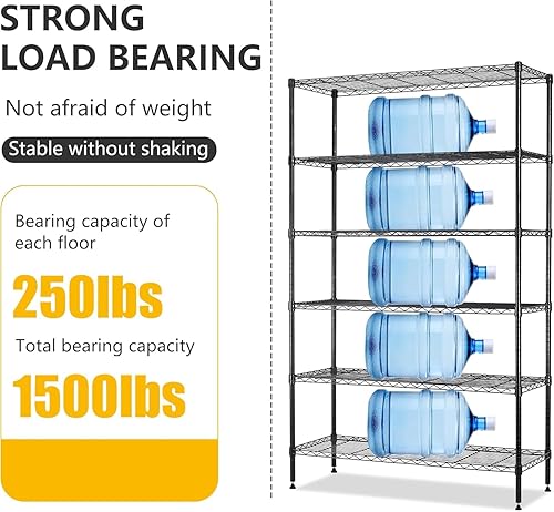Vista 7 de Estantes de almacenamiento de 6 niveles, estantes de alambre resistentes, estantes de acero altos, estantes ajustables de 1500 libras de capacidad