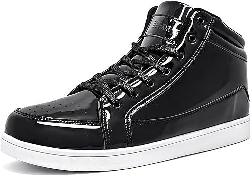 Miniatura 8 de IGxx Tenis punk, botines para hombre, remaches de metal, parte superior alta, con cordones, para correr, baloncesto, decoración de metal brillante,