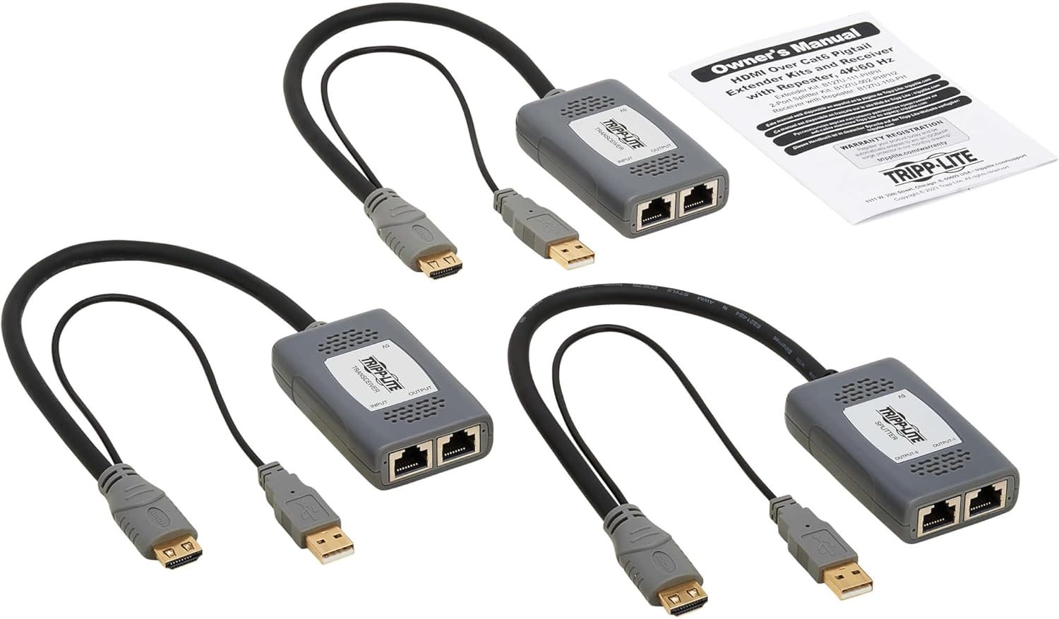 Tripp Lite Long-Distance DisplayPort to HDMI Over Cat6 Extender Kit, 4K @ 60Hz, 2-Ports, Extend up to 230 Feet / 70M, Daisy-Chain up to 920ft / 280M, TAA Compliant, 1-Year Warranty (B127U-002-PDPH2)