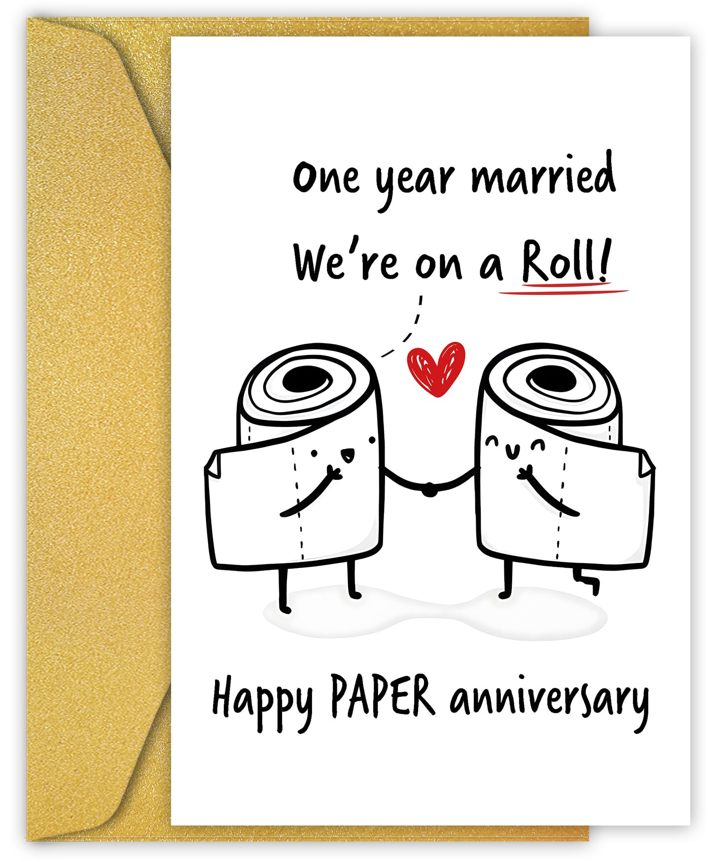 Happy PAPER Anniversary card, Funny 1st Anniversary Card, First Wedding AnniversaryCard, Happy One Year Card for Him Her, One Year Married, We're on a roll (79)