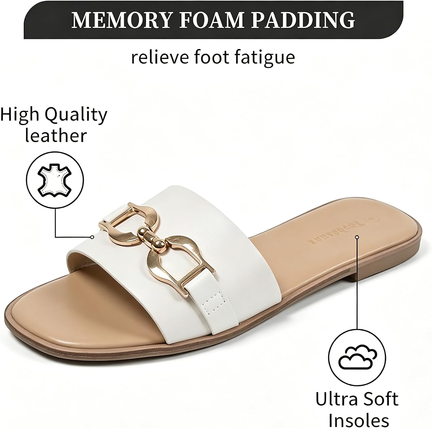 Women's Flat Slide Sandals, Summer Open Toe Slip On Beach Sandals with Cushioned Sole for Vacation Everyday Wear