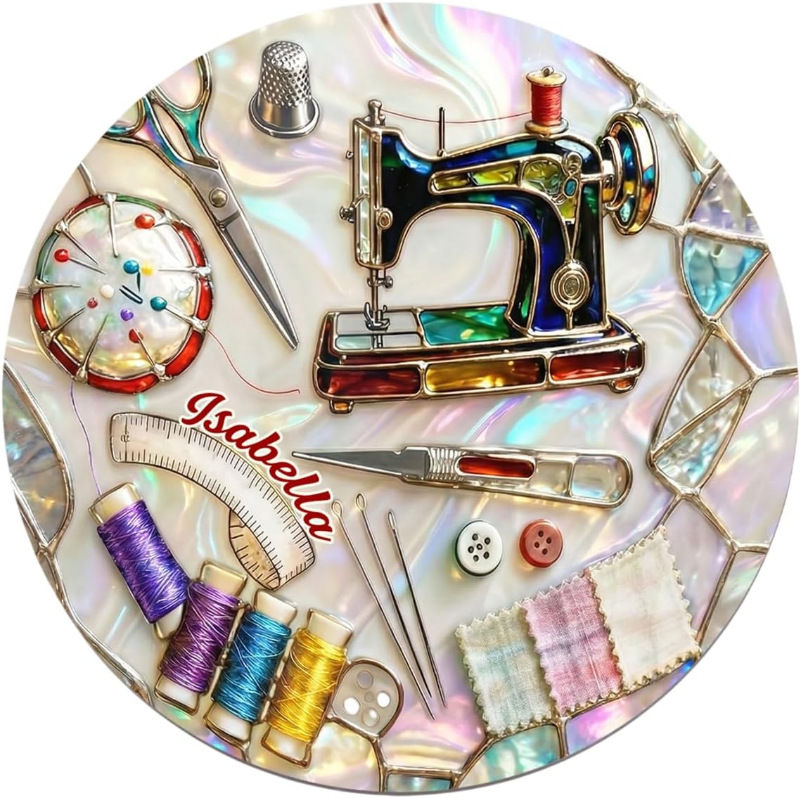 Sewing Essentials, Ceramic Coaster, Gift for Crafters and Sewing Lovers Custom Name Meaningful Sentimental Present Unique Table Desk Drink Pad Home Decor Room Accessory