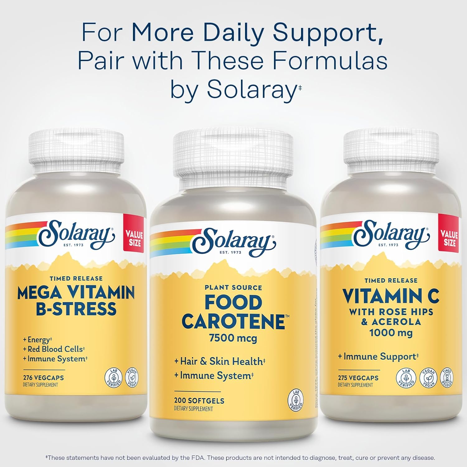SOLARAY Food Carotene 7500mcg (25000 IU) - Beta Carotene Vitamin A Supplement - Wellness and Immune Support Supplement, Potent Eye Vitamins and Skin Food, Plant Sourced, 60-Day Guarantee, 200 Softgels