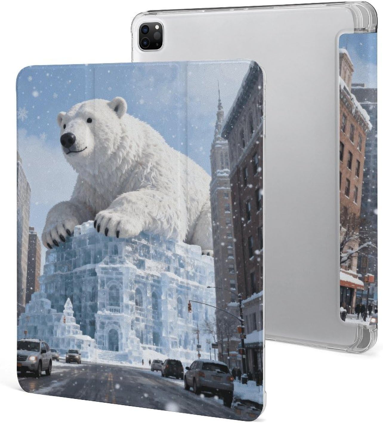 Polar Bear Building 12.9 in Trifold for iPad Case with Pencil Holder