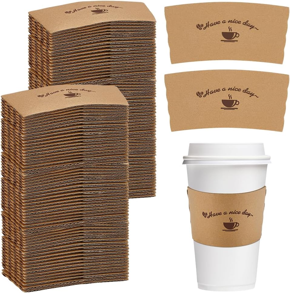 300 Packs Coffee Sleeves, Paper Coffee Cup Sleeves Hot Drink Holder Corrugated Cup Jackets for Beverage Insulator and Hand Protection Hot & Cold Drinks, Fits 12 oz-16 oz