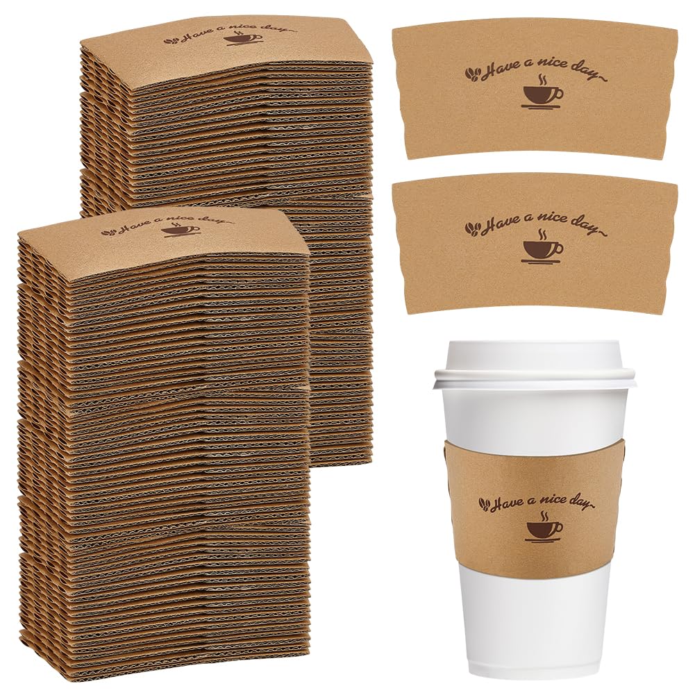 INTERWARM 300 Packs Coffee Sleeves, Paper Coffee Cup Sleeves Hot Drink Holder Corrugated Cup Jackets for Beverage Insulator and Hand Protection Hot & Cold Drinks, Fits 12 oz-16 oz