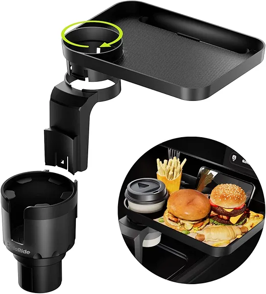 SodaRide Car Cup Holder Tray -Expander- 3 in 1 Detachable Food Table Tray with Solid Base - Road Trip Essentials Accessories Gadgets - Fits Yeti, Hydro Flask 32/40 oz